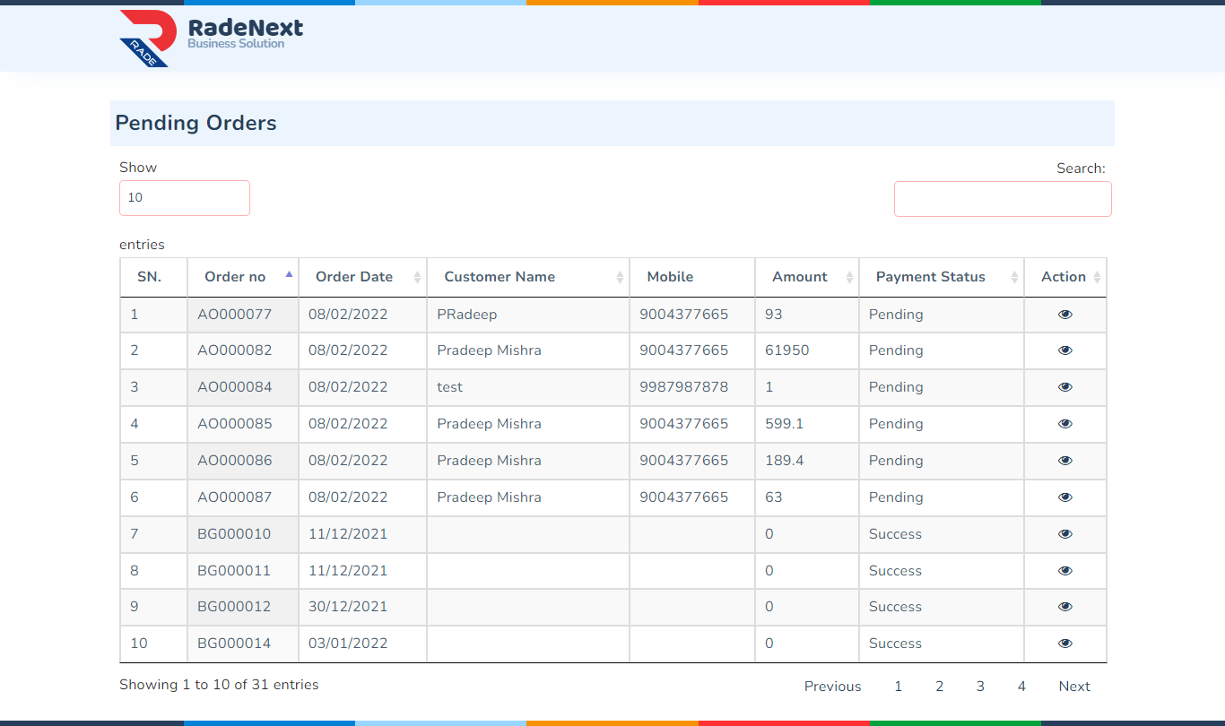 pending orders